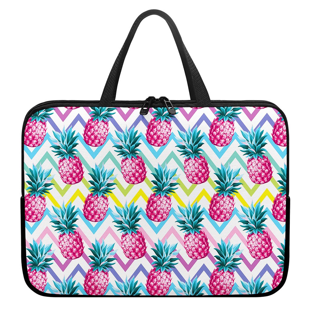 Neon Zig Zag Pineapple Pattern Print Laptop Sleeve With Handle