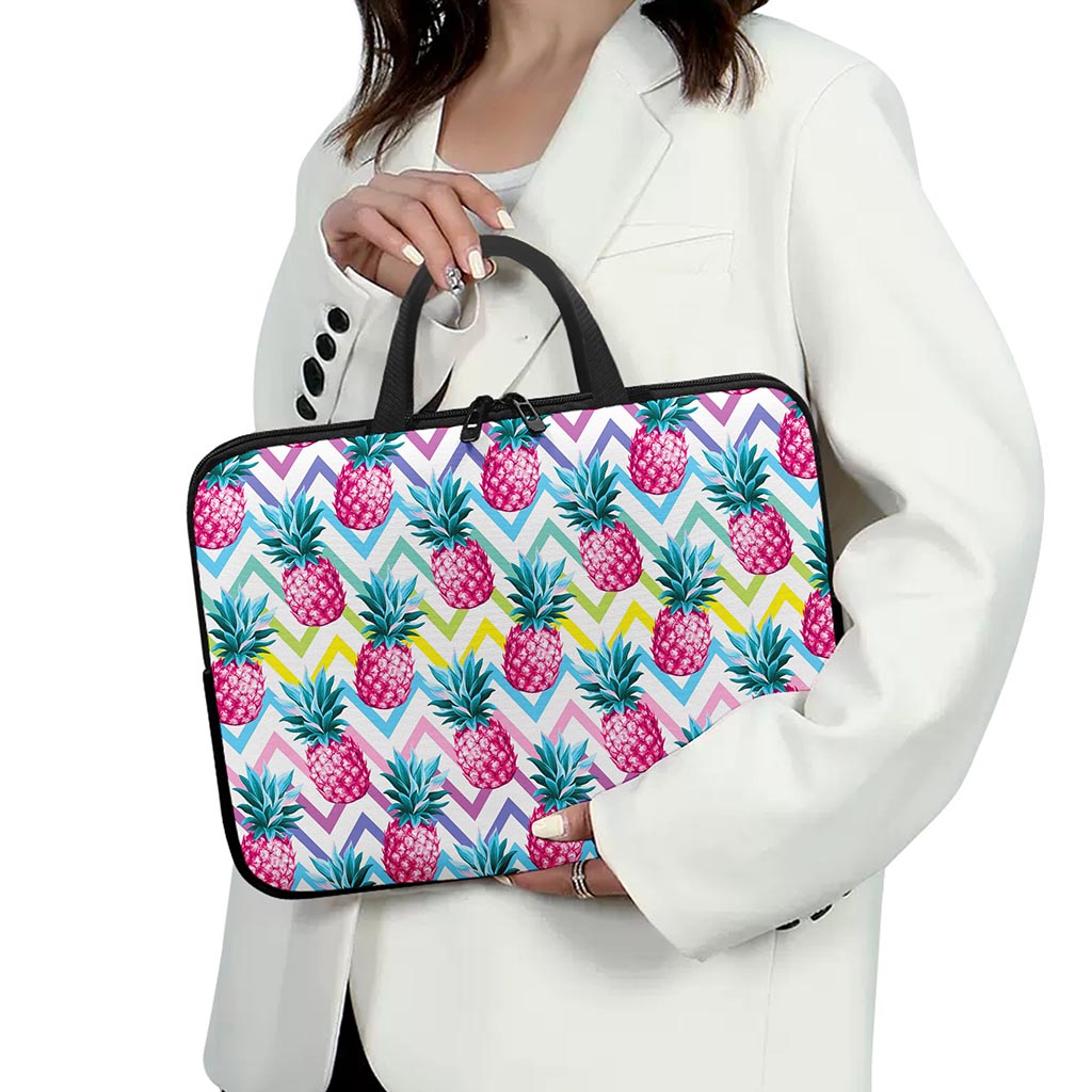 Neon Zig Zag Pineapple Pattern Print Laptop Sleeve With Handle