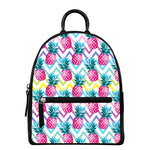 Neon Zig Zag Pineapple Pattern Print Leather Backpack