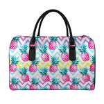 Neon Zig Zag Pineapple Pattern Print Leather Duffle Bag