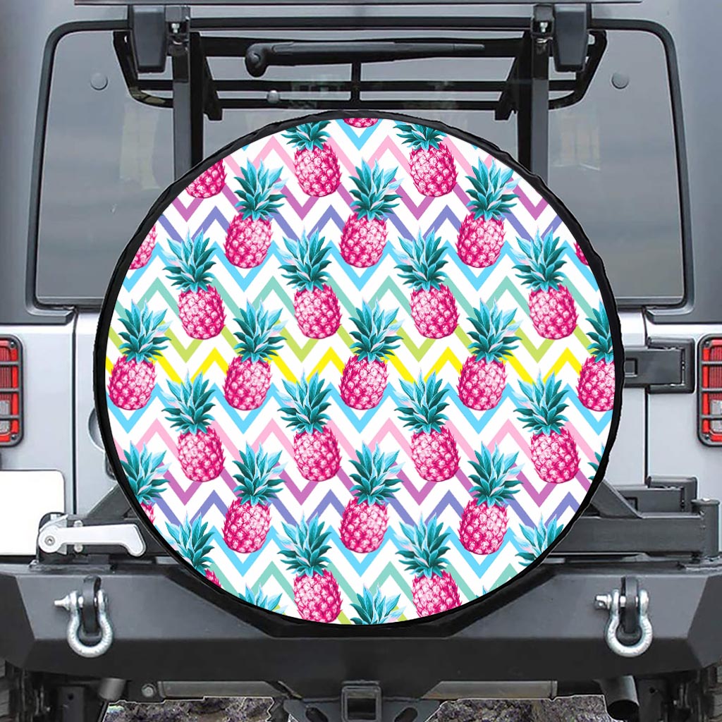 Neon Zig Zag Pineapple Pattern Print Leather Spare Tire Cover