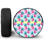 Neon Zig Zag Pineapple Pattern Print Leather Spare Tire Cover