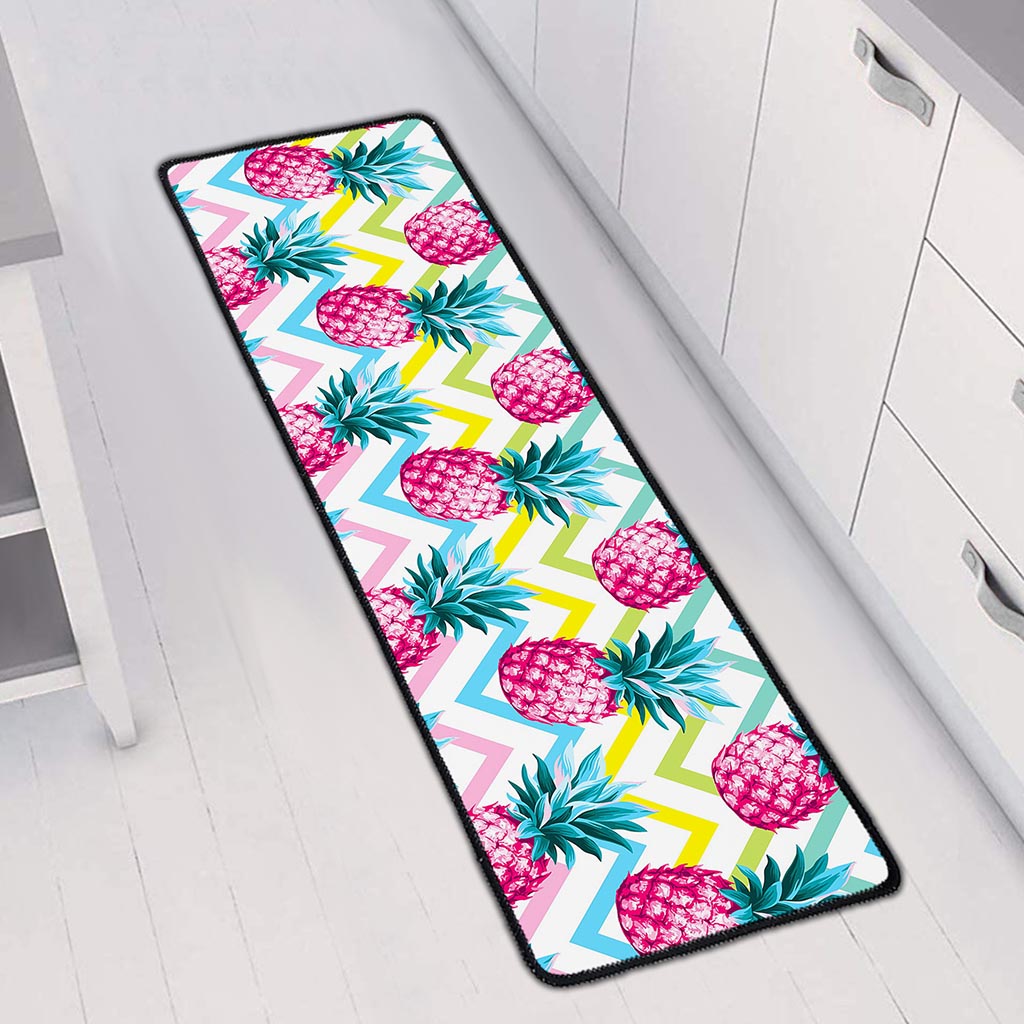 Neon Zig Zag Pineapple Pattern Print Long Kitchen Mat