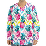 Neon Zig Zag Pineapple Pattern Print Long Sleeve Baseball Jersey