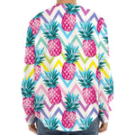 Neon Zig Zag Pineapple Pattern Print Long Sleeve Baseball Jersey
