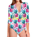 Neon Zig Zag Pineapple Pattern Print Long Sleeve Swimsuit