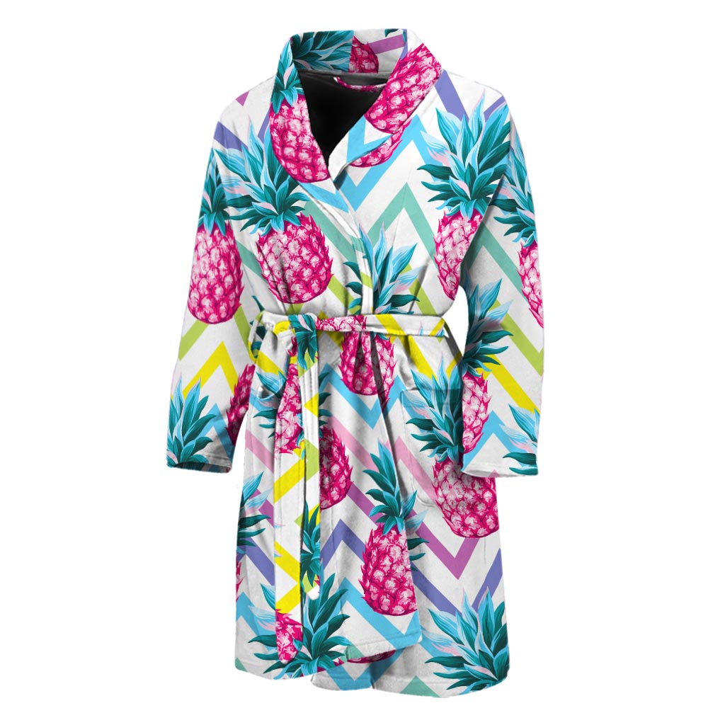 Neon Zig Zag Pineapple Pattern Print Men's Bathrobe