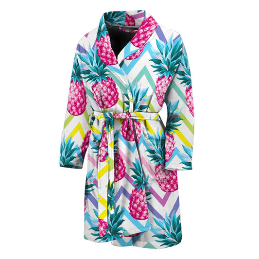Neon Zig Zag Pineapple Pattern Print Men's Bathrobe