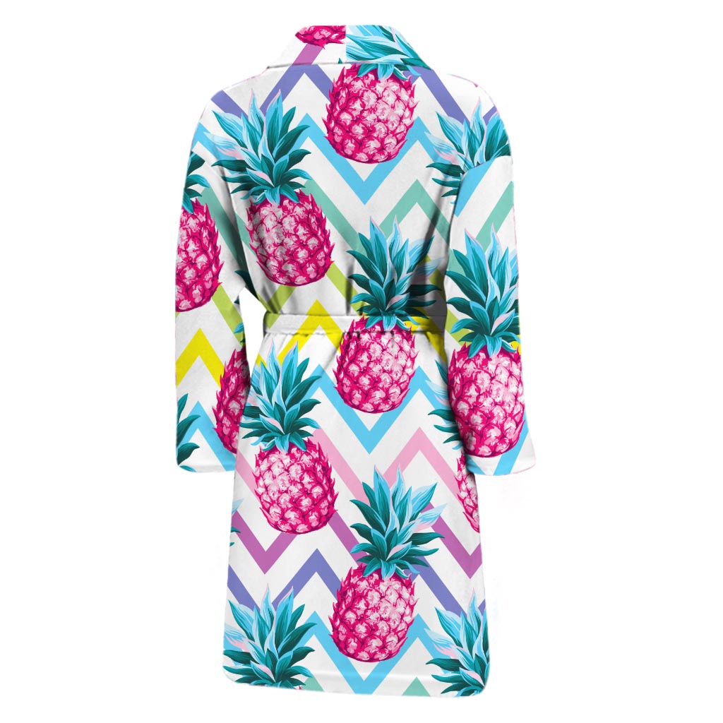 Neon Zig Zag Pineapple Pattern Print Men's Bathrobe