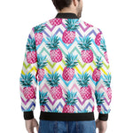 Neon Zig Zag Pineapple Pattern Print Men's Bomber Jacket