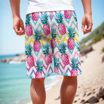 Neon Zig Zag Pineapple Pattern Print Men's Cargo Shorts