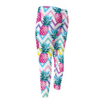 Neon Zig Zag Pineapple Pattern Print Men's Compression Pants