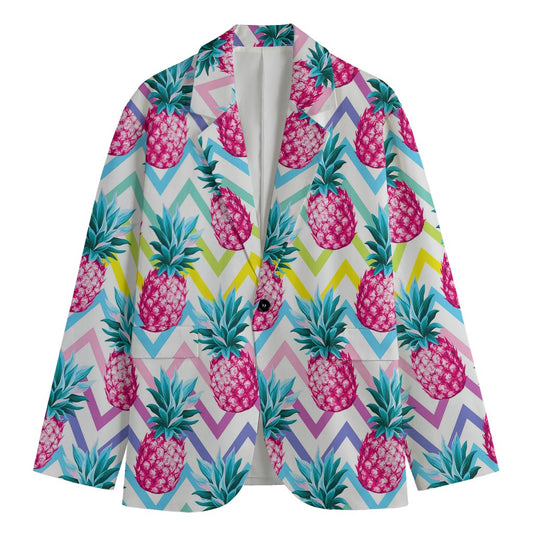 Neon Zig Zag Pineapple Pattern Print Men's Cotton Blazer