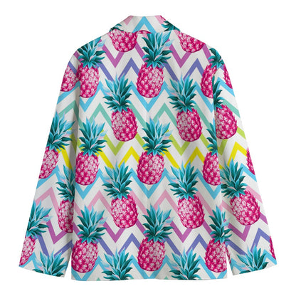 Neon Zig Zag Pineapple Pattern Print Men's Cotton Blazer
