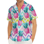 Neon Zig Zag Pineapple Pattern Print Men's Deep V-Neck Shirt