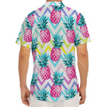 Neon Zig Zag Pineapple Pattern Print Men's Deep V-Neck Shirt