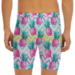 Neon Zig Zag Pineapple Pattern Print Men's Long Boxer Briefs