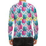 Neon Zig Zag Pineapple Pattern Print Men's Long Sleeve Rash Guard