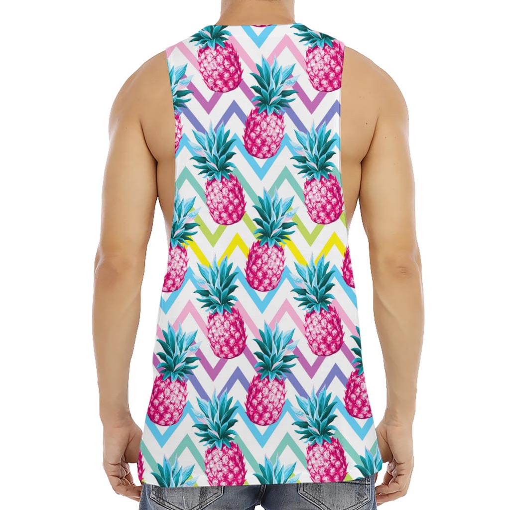 Neon Zig Zag Pineapple Pattern Print Men's Muscle Tank Top