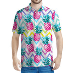 Neon Zig Zag Pineapple Pattern Print Men's Polo Shirt