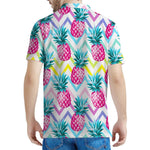 Neon Zig Zag Pineapple Pattern Print Men's Polo Shirt