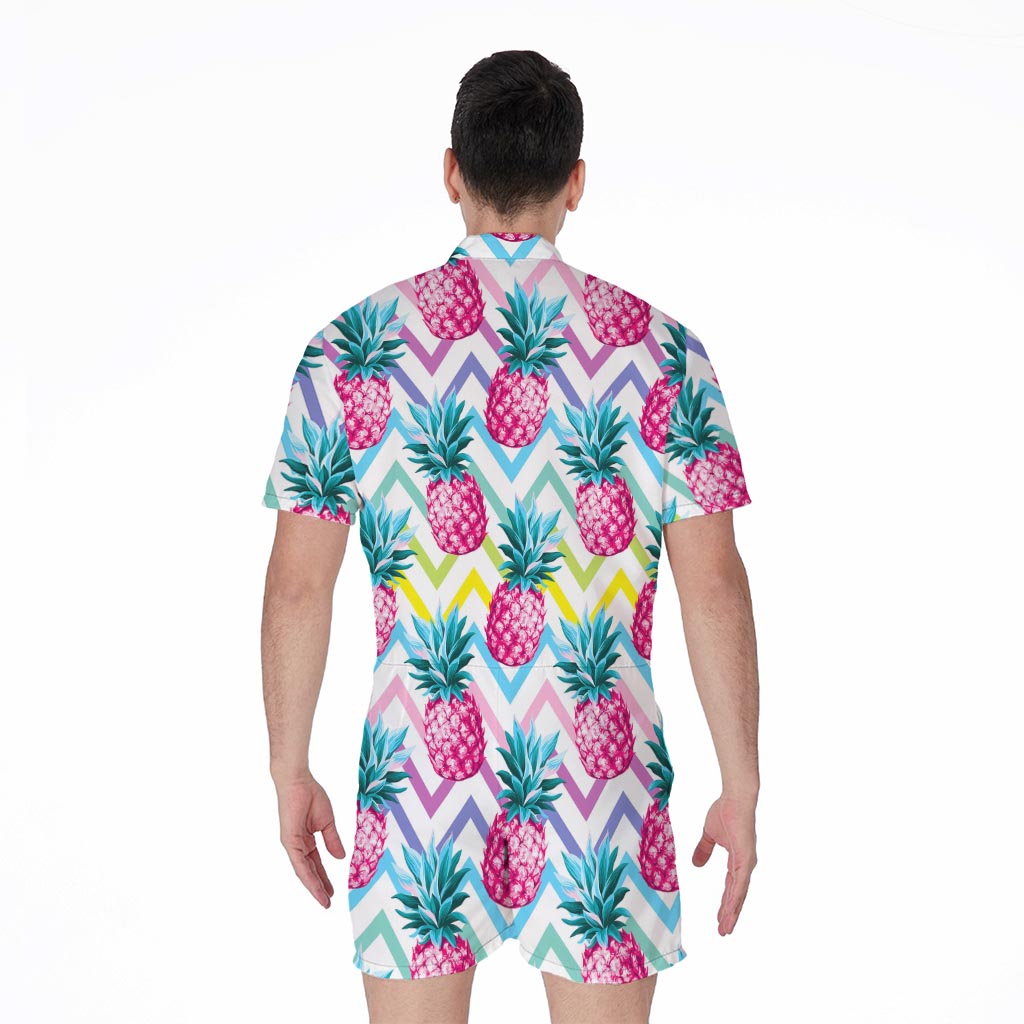 Neon Zig Zag Pineapple Pattern Print Men's Rompers