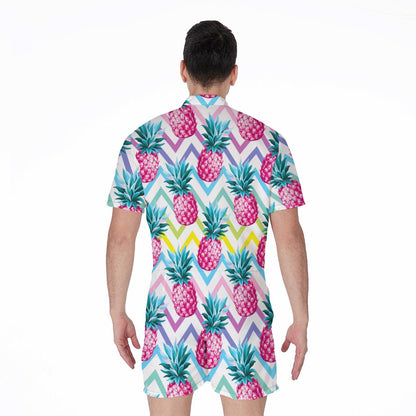 Neon Zig Zag Pineapple Pattern Print Men's Rompers