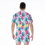 Neon Zig Zag Pineapple Pattern Print Men's Rompers