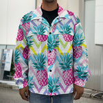 Neon Zig Zag Pineapple Pattern Print Men's Shirt Jacket