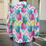 Neon Zig Zag Pineapple Pattern Print Men's Shirt Jacket
