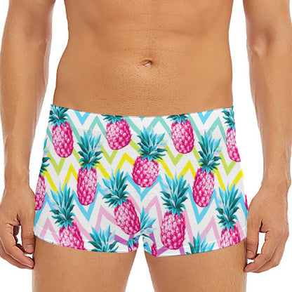 Neon Zig Zag Pineapple Pattern Print Men's Short Boxer Briefs