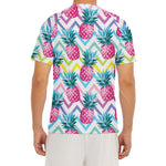 Neon Zig Zag Pineapple Pattern Print Men's Short Sleeve Rash Guard