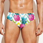 Neon Zig Zag Pineapple Pattern Print Men's Swim Briefs