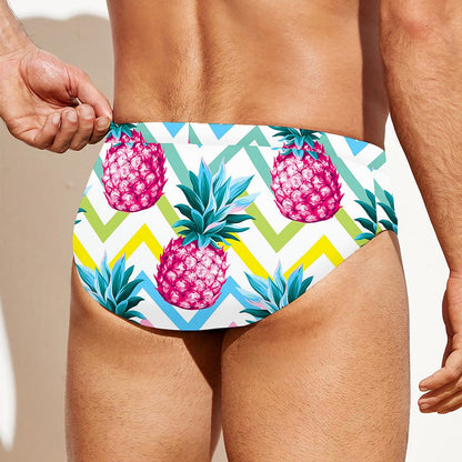 Neon Zig Zag Pineapple Pattern Print Men's Swim Briefs