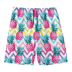Neon Zig Zag Pineapple Pattern Print Men's Swim Trunks