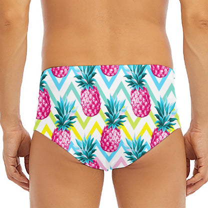 Neon Zig Zag Pineapple Pattern Print Men's Triangle Swim Briefs