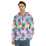 Neon Zig Zag Pineapple Pattern Print Men's Velvet Pullover Hoodie