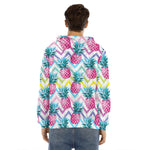 Neon Zig Zag Pineapple Pattern Print Men's Velvet Pullover Hoodie