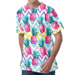 Neon Zig Zag Pineapple Pattern Print Men's Velvet T-Shirt