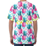 Neon Zig Zag Pineapple Pattern Print Men's Velvet T-Shirt