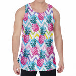 Neon Zig Zag Pineapple Pattern Print Men's Velvet Tank Top