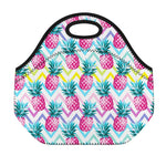 Neon Zig Zag Pineapple Pattern Print Neoprene Lunch Bag