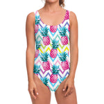 Neon Zig Zag Pineapple Pattern Print One Piece Swimsuit