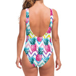 Neon Zig Zag Pineapple Pattern Print One Piece Swimsuit