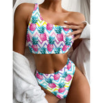 Neon Zig Zag Pineapple Pattern Print One Shoulder Bikini Top