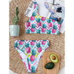 Neon Zig Zag Pineapple Pattern Print One Shoulder Bikini Top