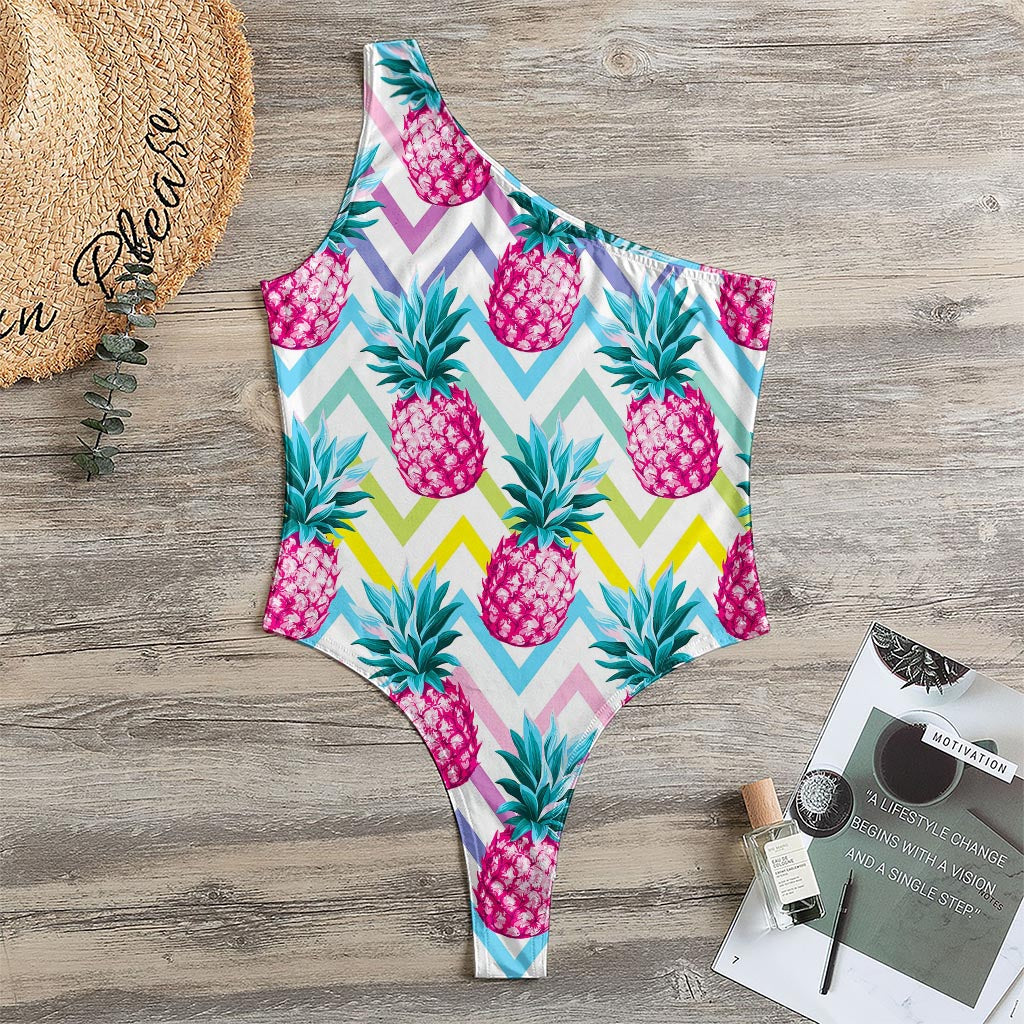 Neon Zig Zag Pineapple Pattern Print One Shoulder Bodysuit