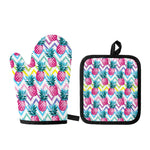 Neon Zig Zag Pineapple Pattern Print Oven Mitt And Pot Holder Set