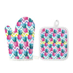 Neon Zig Zag Pineapple Pattern Print Oven Mitt And Pot Holder Set