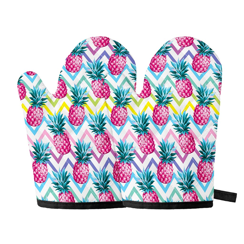 Neon Zig Zag Pineapple Pattern Print Oven Mitts